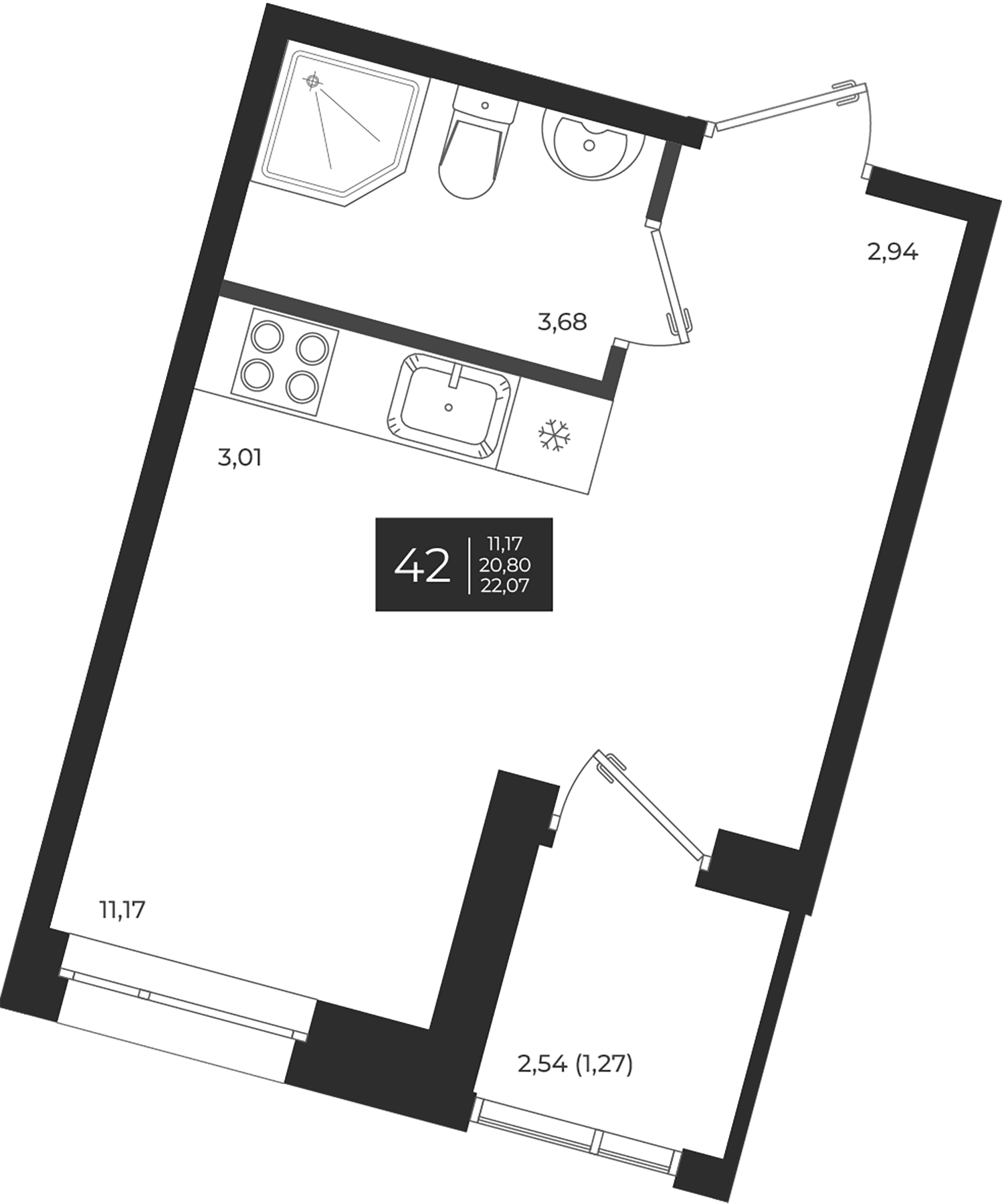 Планировка — Новатория, Студия, 21 м²