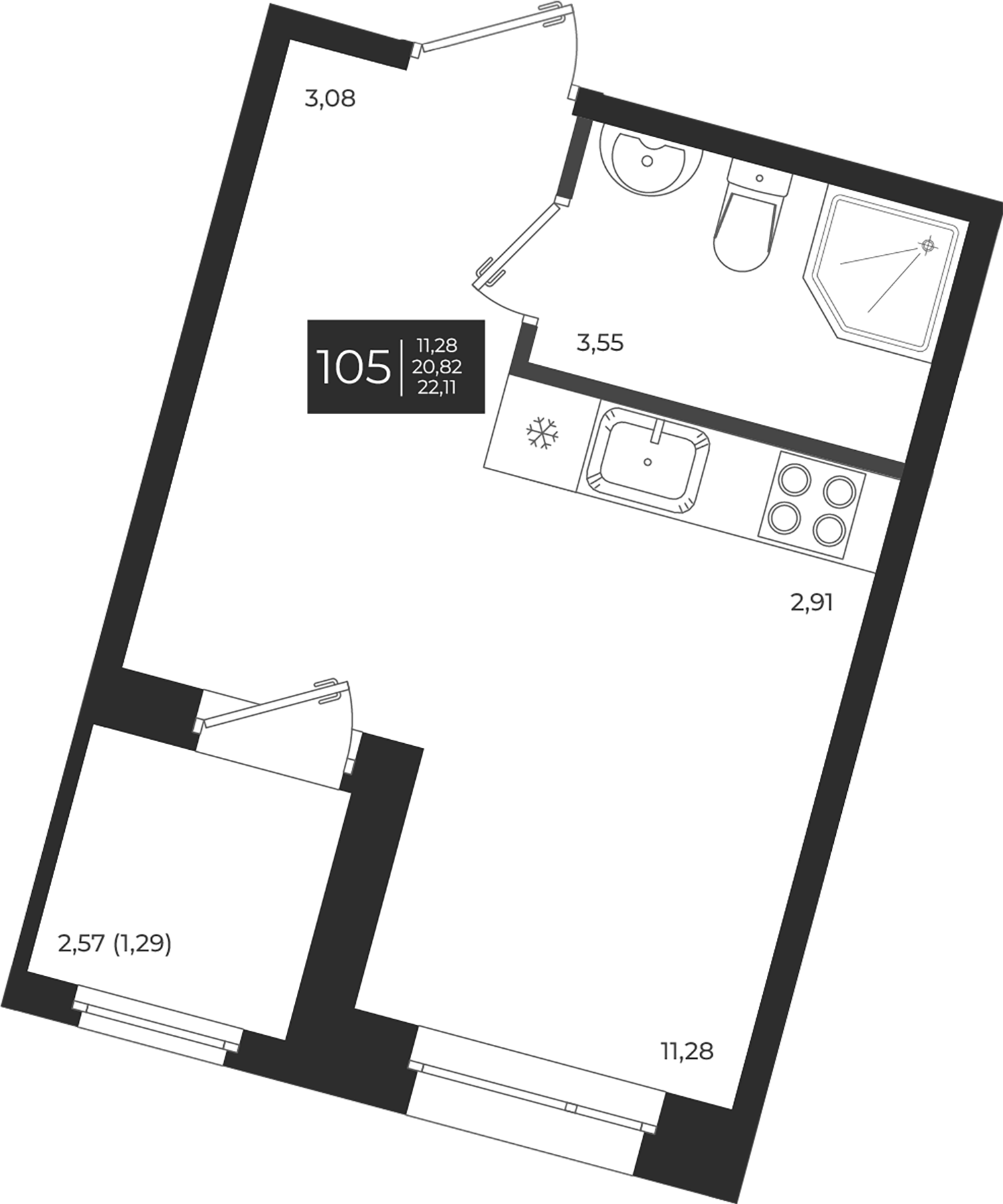 Планировка — Новатория, Студия, 21 м²