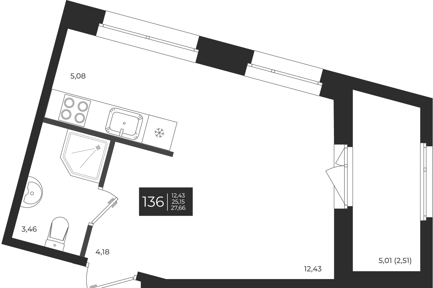 Планировка — Новатория, Студия, 25 м²