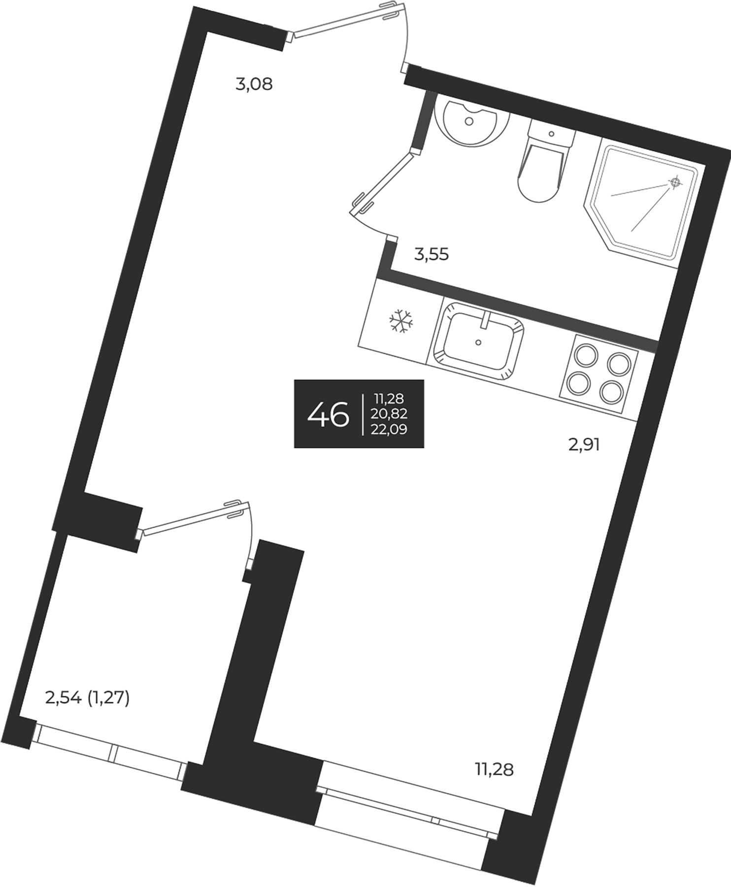 Планировка — Новатория, Студия, 21 м²