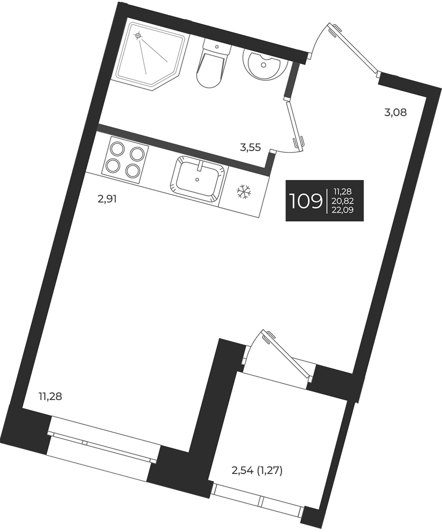Планировка — Новатория, Студия, 21 м²