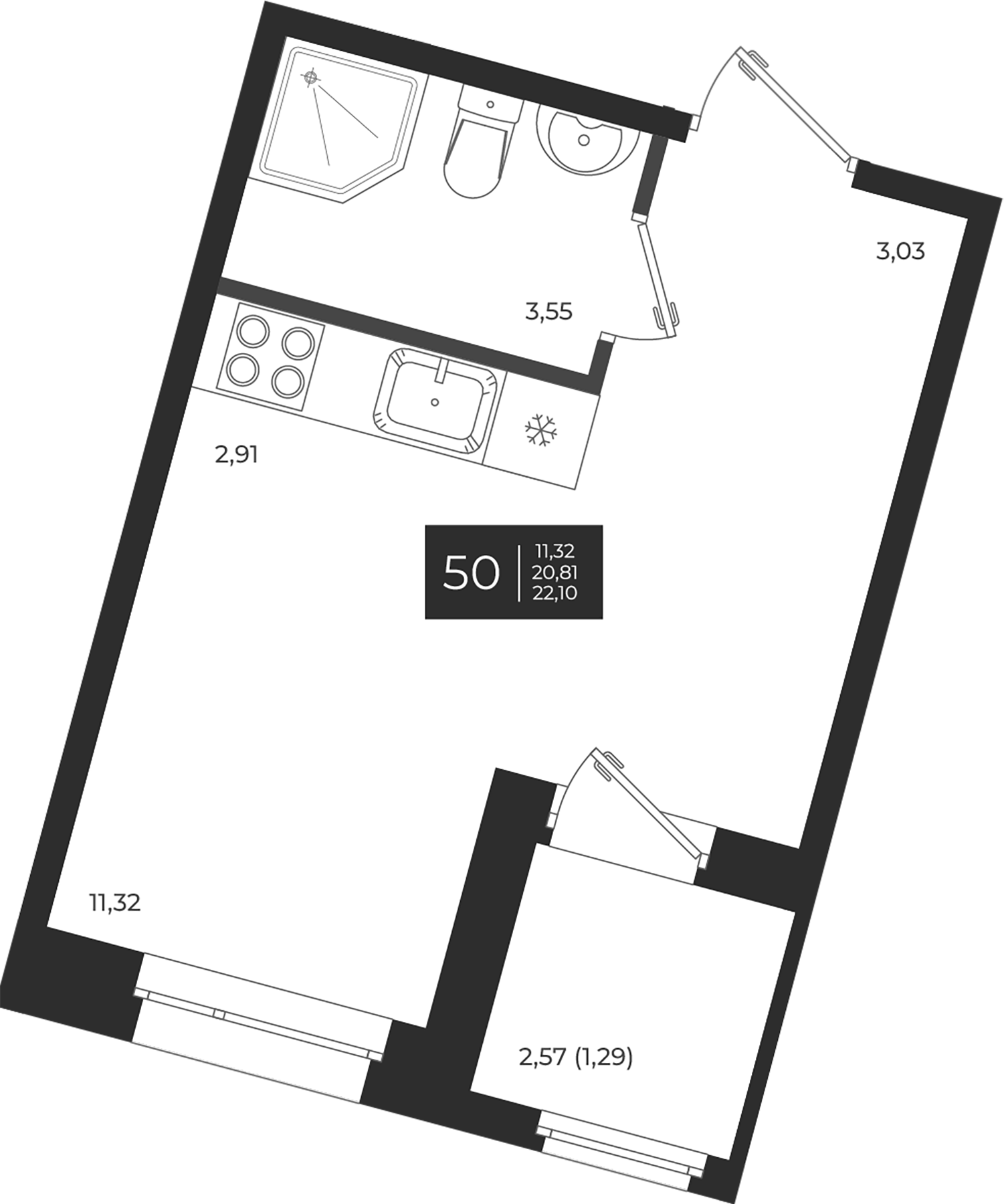 Планировка — Новатория, Студия, 21 м²