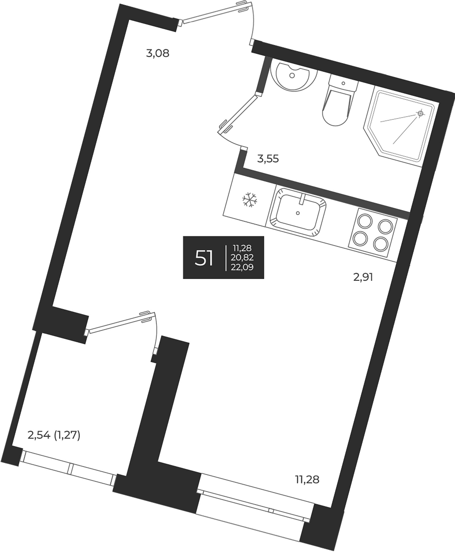Планировка — Новатория, Студия, 21 м²