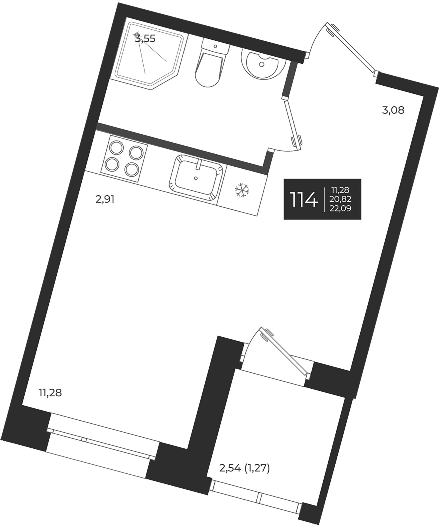 Планировка — Новатория, Студия, 21 м²