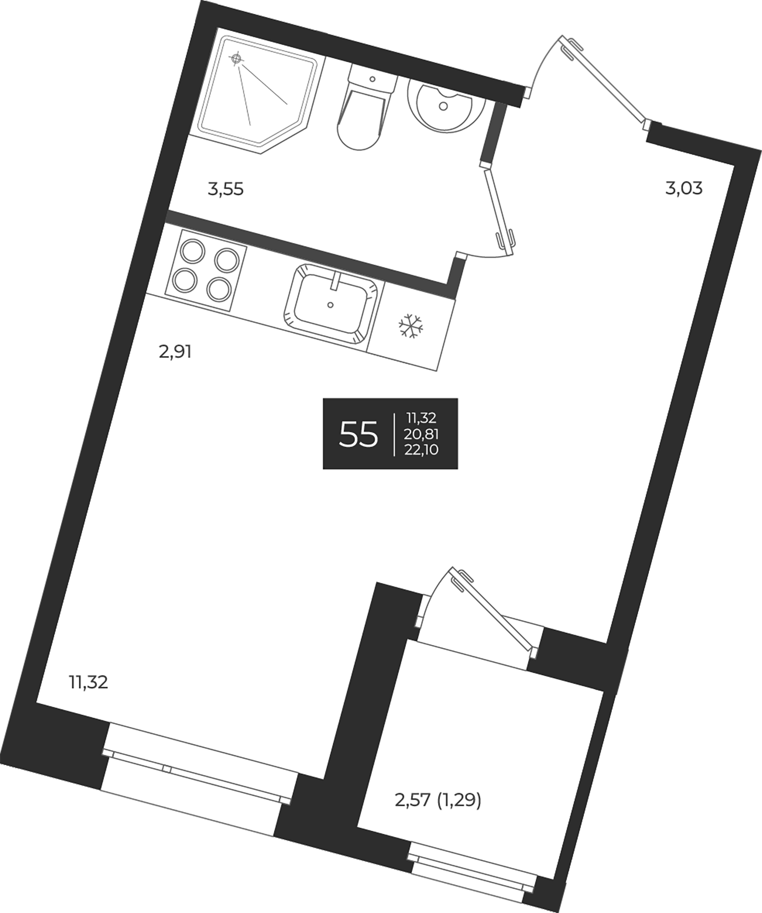 Планировка — Новатория, Студия, 21 м²