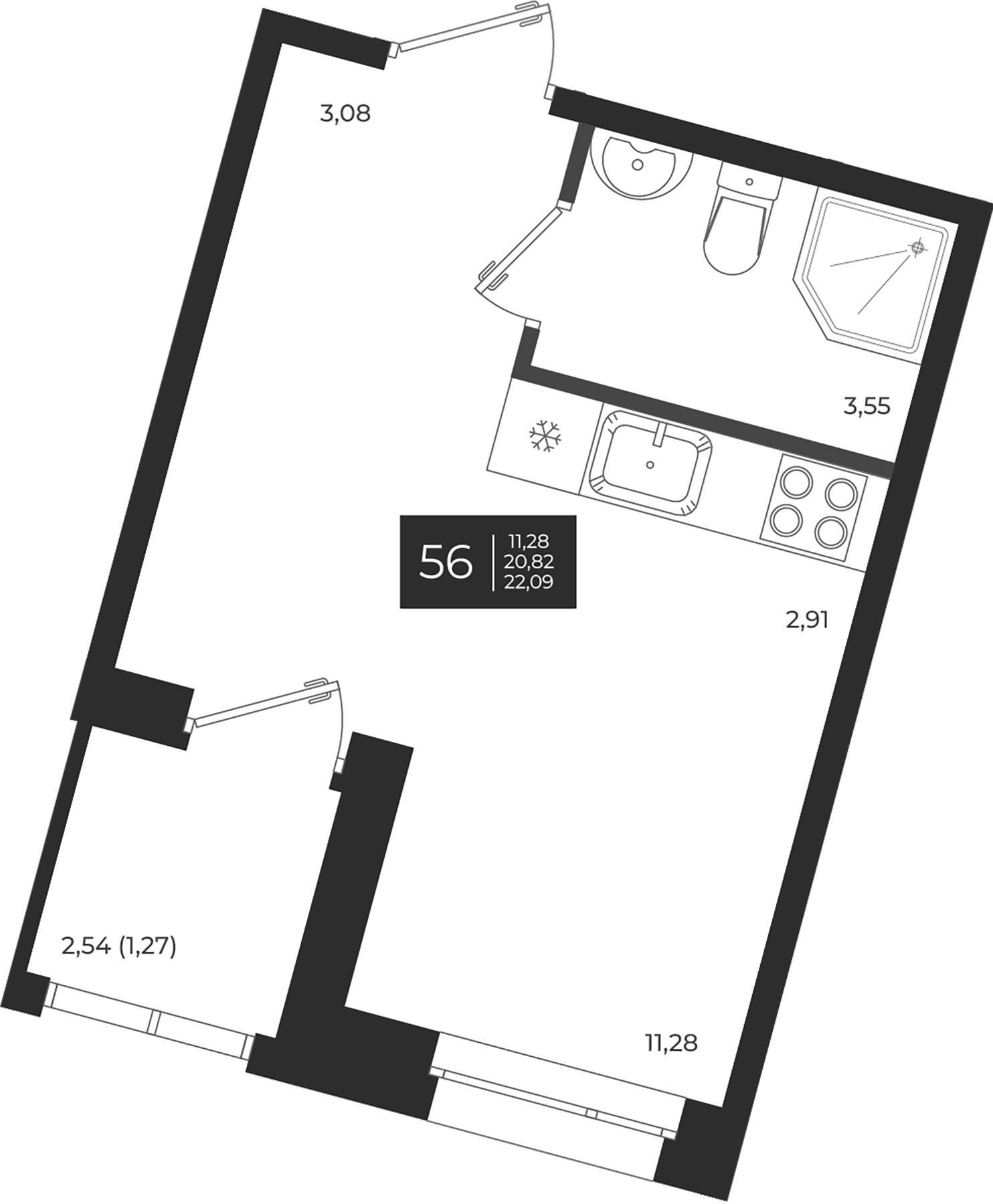 Планировка — Новатория, Студия, 21 м²