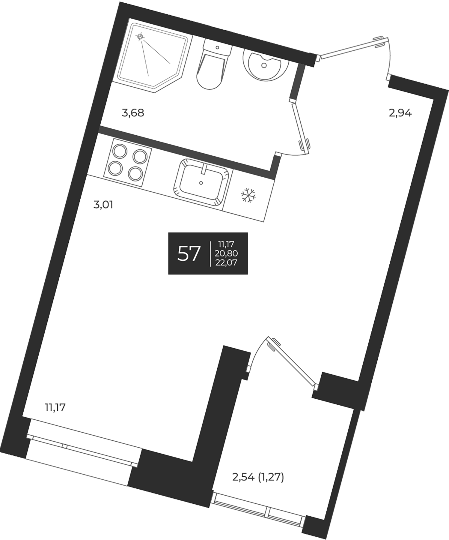 Планировка — Новатория, Студия, 21 м²