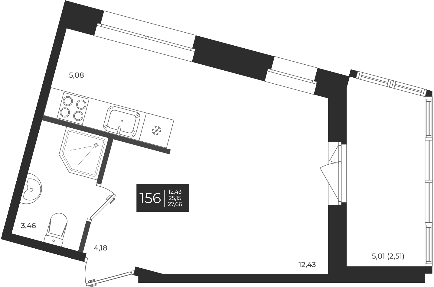Планировка — Новатория, Студия, 25 м²