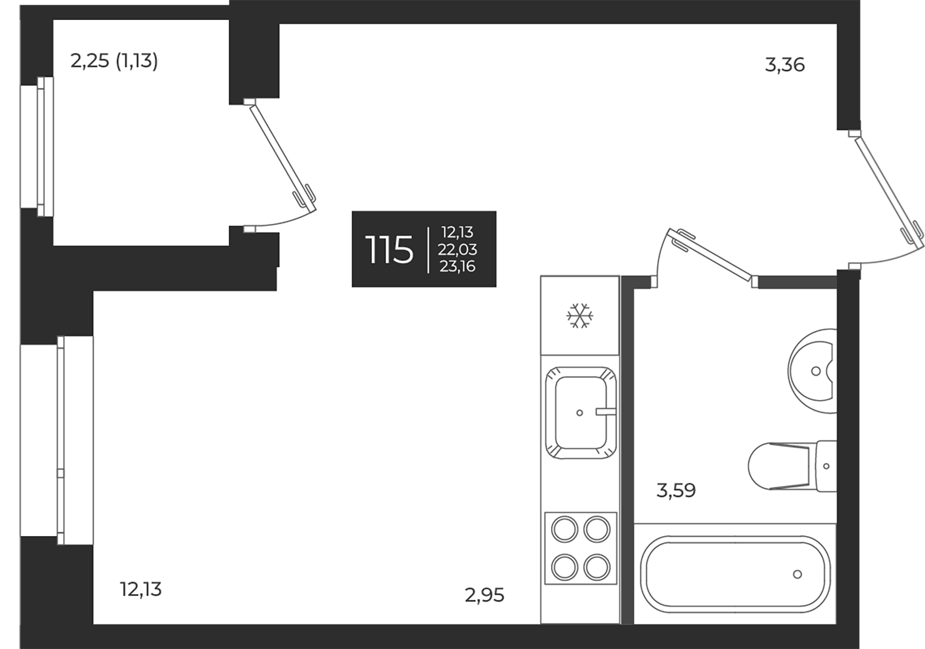 Планировка — Новатория, Студия, 22 м²