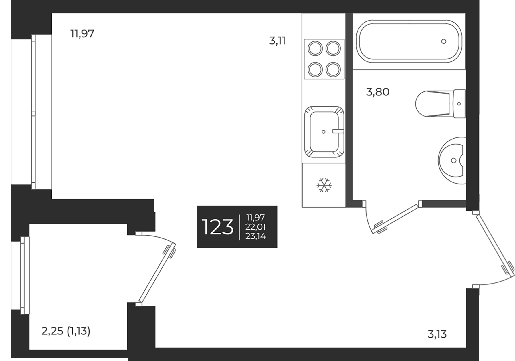 Планировка — Новатория, Студия, 22 м²