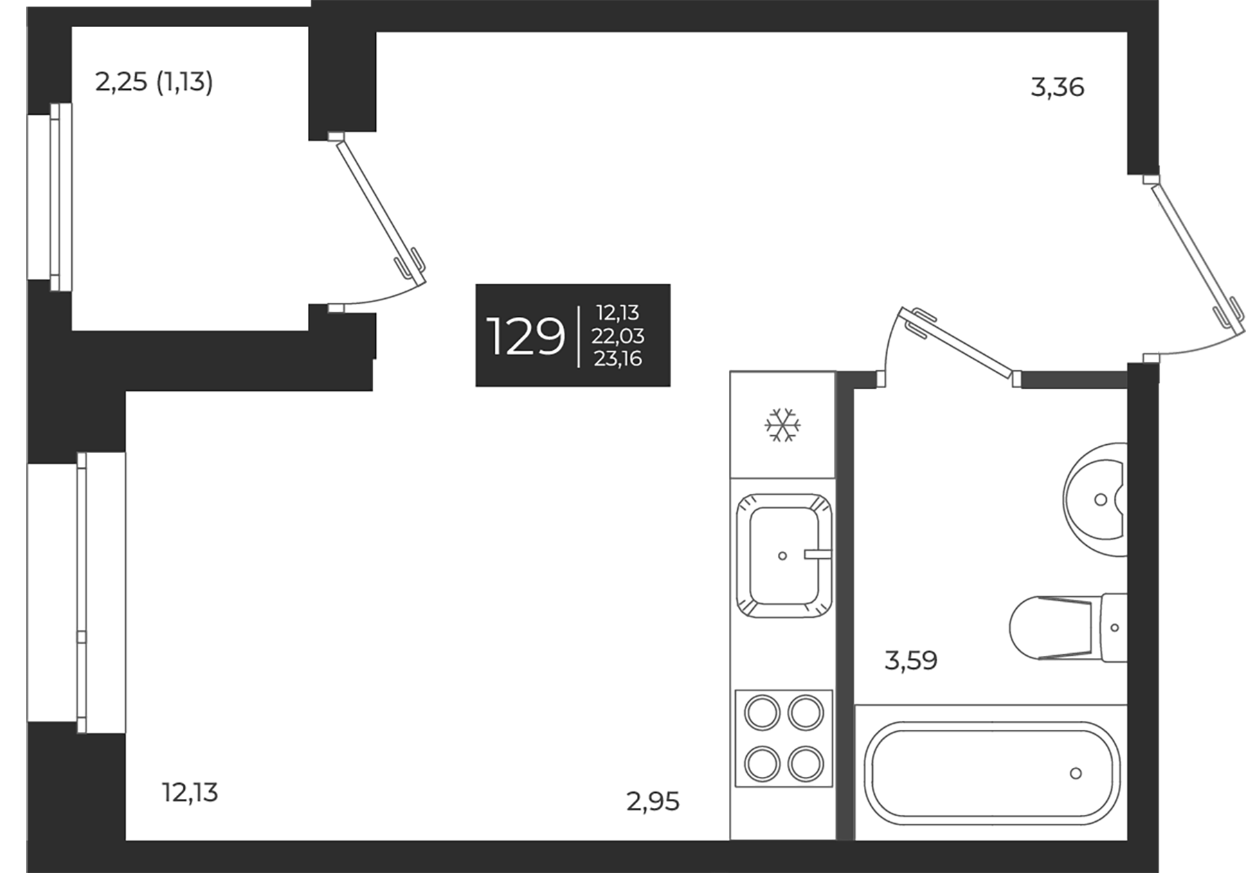 Планировка — Новатория, Студия, 22 м²