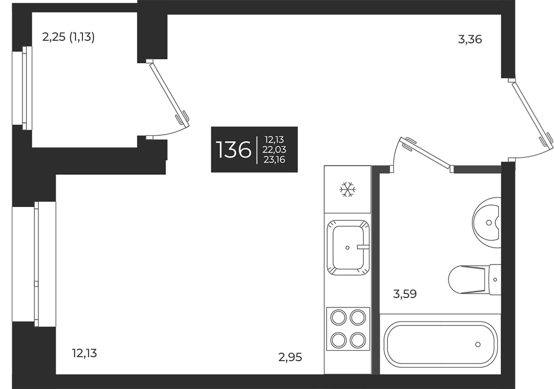 Планировка — Новатория, Студия, 22 м²