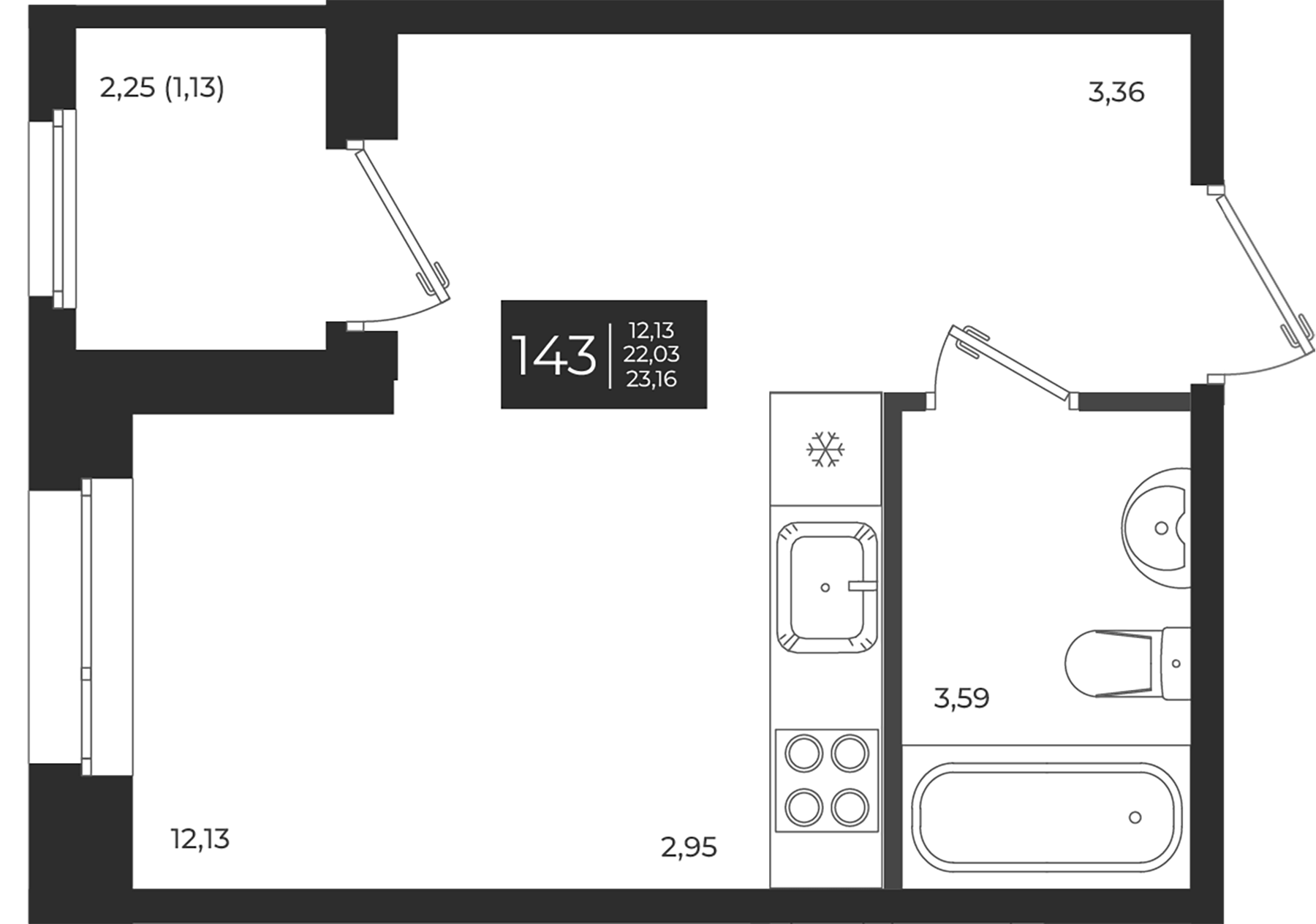 Планировка — Новатория, Студия, 22 м²