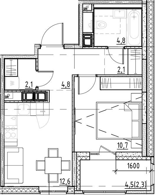 Планировка — Янила Форест, 1-комн., 37 м²