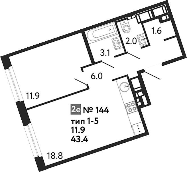 Планировка — Литера, 2-комн., 43 м²