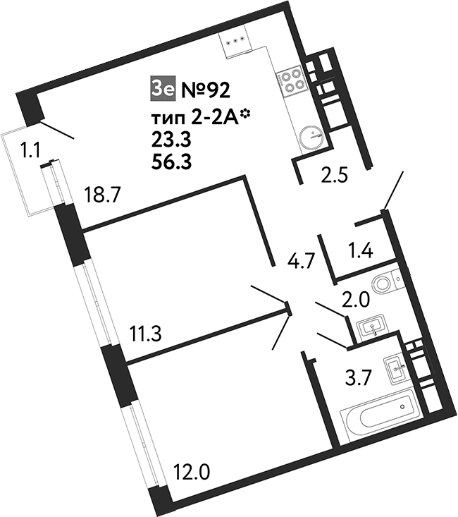 Планировка — Литера, 3-комн., 56 м²