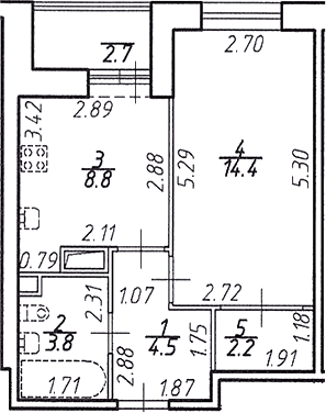 Планировка — Стороны Света, 1-комн., 34 м²