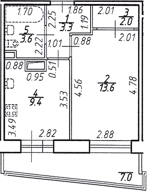 Планировка — Стороны Света, 1-комн., 32 м²