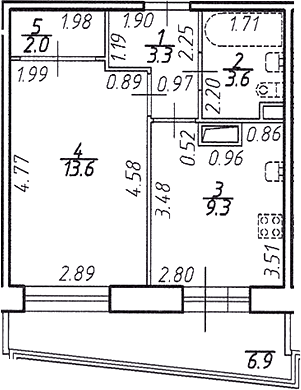 Планировка — Стороны Света, 1-комн., 32 м²