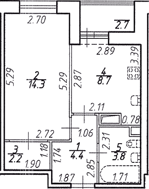 Планировка — Стороны Света, 1-комн., 33 м²