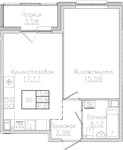 Планировка — Счастье 2.0, 2-комн., 40 м²