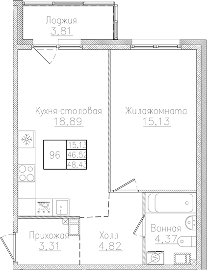 Планировка — Счастье 2.0, 2-комн., 47 м²