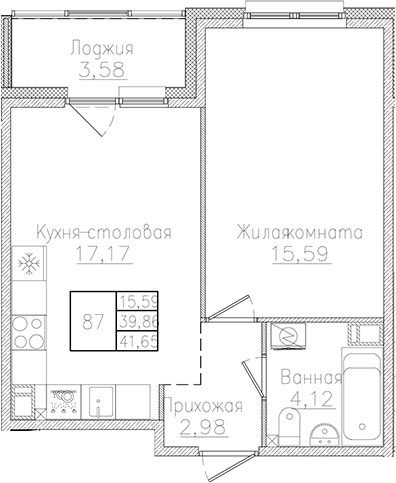 Планировка — Счастье 2.0, 2-комн., 40 м²