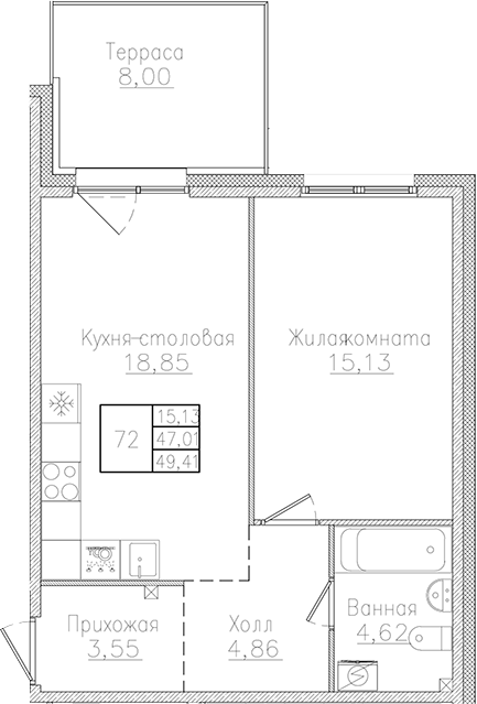Планировка — Счастье 2.0, 2-комн., 47 м²