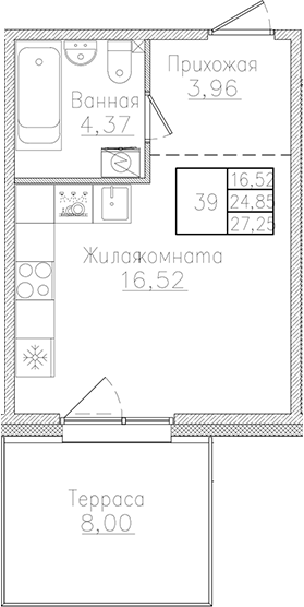 Планировка — Счастье 2.0, Студия, 25 м²