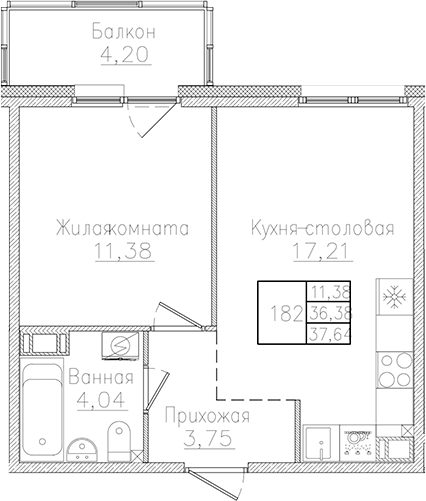 Планировка — Счастье 2.0, 2-комн., 36 м²