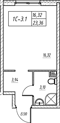 Планировка — Зум на Неве, Студия, 23 м²