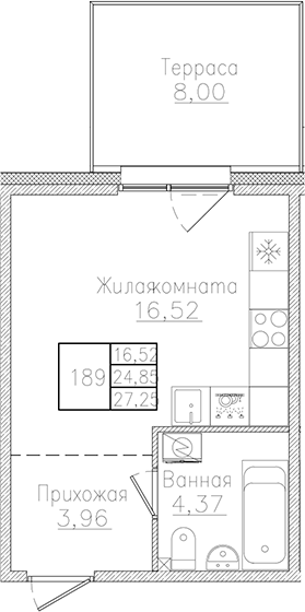 Планировка — Счастье 2.0, Студия, 25 м²