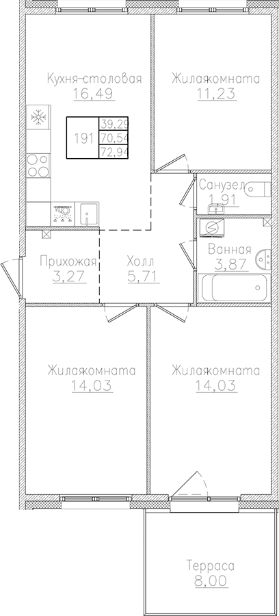 Планировка — Счастье 2.0, 4-комн., 71 м²