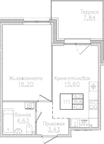 Планировка — Счастье 2.0, 2-комн., 40 м²