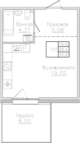 Планировка — Счастье 2.0, Студия, 28 м²