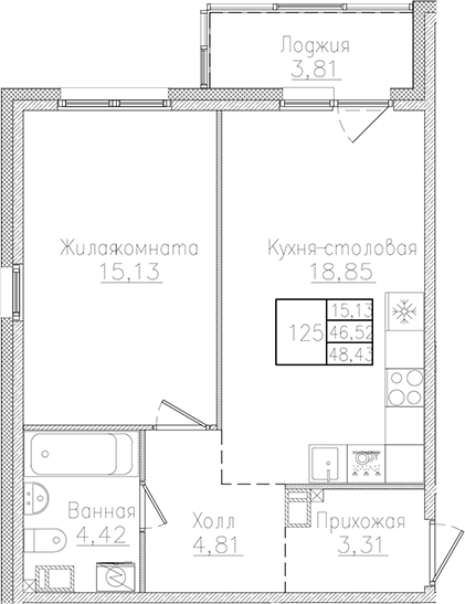 Планировка — Счастье 2.0, 2-комн., 47 м²