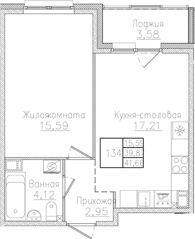 Планировка — Счастье 2.0, 2-комн., 40 м²