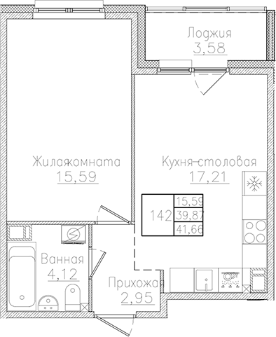 Планировка — Счастье 2.0, 2-комн., 40 м²