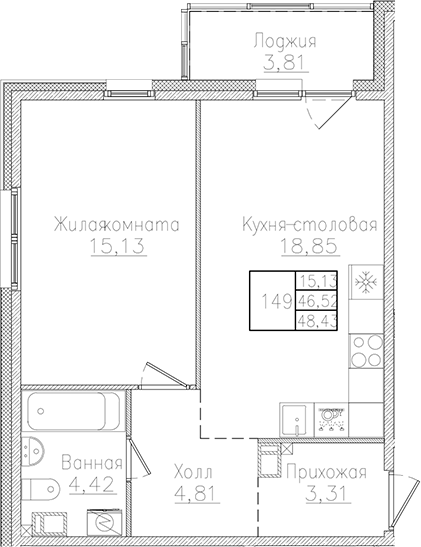 Планировка — Счастье 2.0, 2-комн., 47 м²