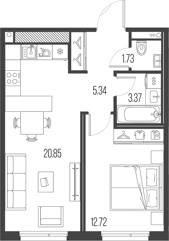 Планировка — Legenda Васильевского, 2-комн., 44 м²