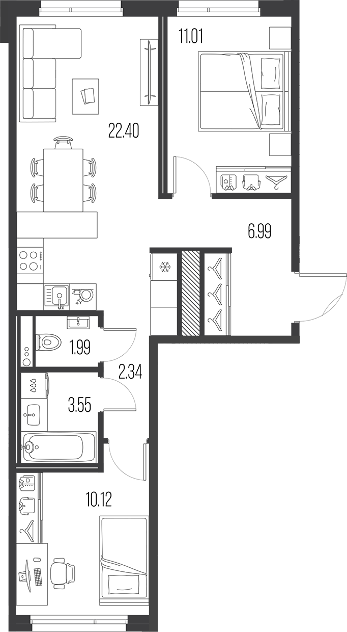 Планировка — Legenda Васильевского, 3-комн., 58 м²