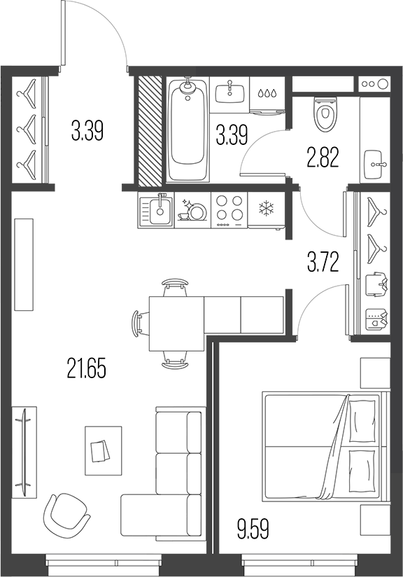 Планировка — Legenda Васильевского, 2-комн., 45 м²
