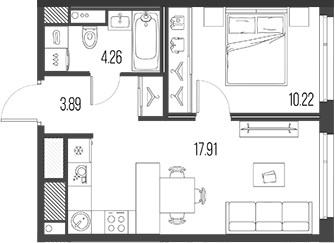 Планировка — Legenda Васильевского, 2-комн., 36 м²