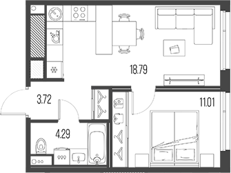 Планировка — Legenda Васильевского, 2-комн., 38 м²