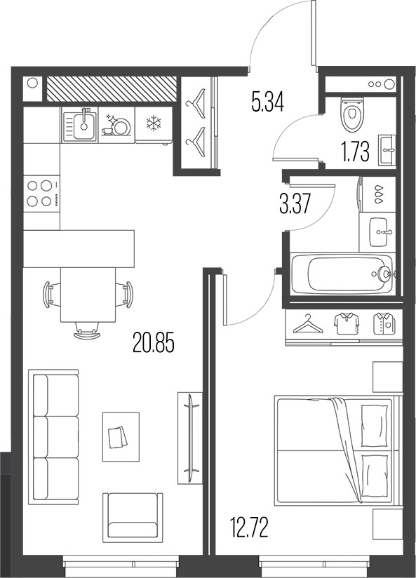 Планировка — Legenda Васильевского, 2-комн., 44 м²