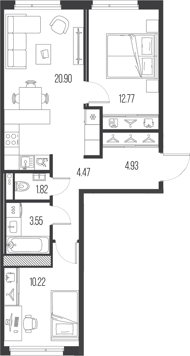 Планировка — Legenda Васильевского, 3-комн., 59 м²