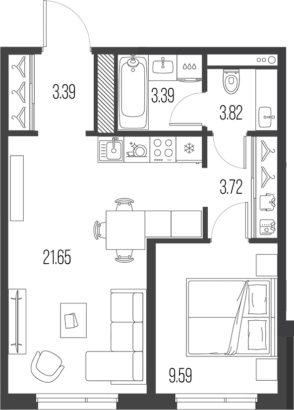 Планировка — Legenda Васильевского, 2-комн., 45 м²