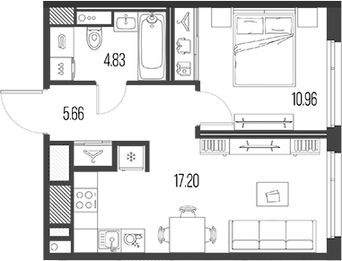 Планировка — Legenda Васильевского, 2-комн., 39 м²