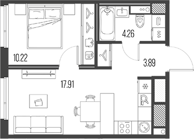 Планировка — Legenda Васильевского, 2-комн., 36 м²
