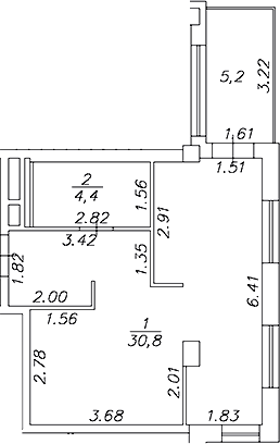 Планировка — Artel 17/52 (ex.Gler), Студия, 35 м²